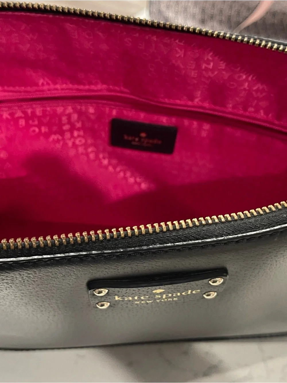 Kate Spade Wellesley Rachelle Black Leather Dome Satchel Pink Lining